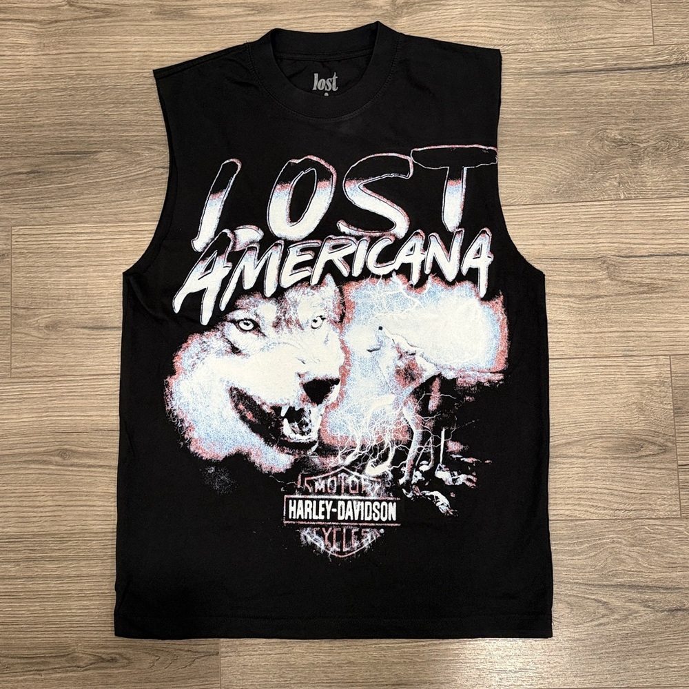 Harley Davidson Motorcycles x Lost Americana Colab Wolf Muscle Tee Men’s Medium